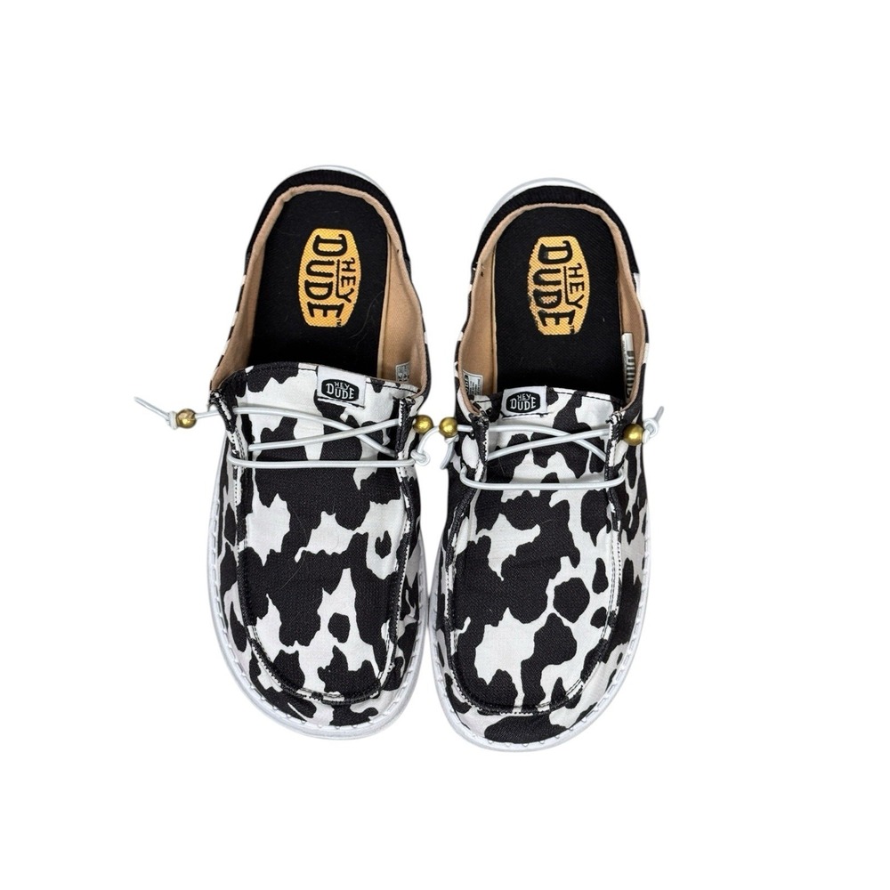 10 Hey Dude Cow Print Slip On Shoes Womens Casual Lightweight